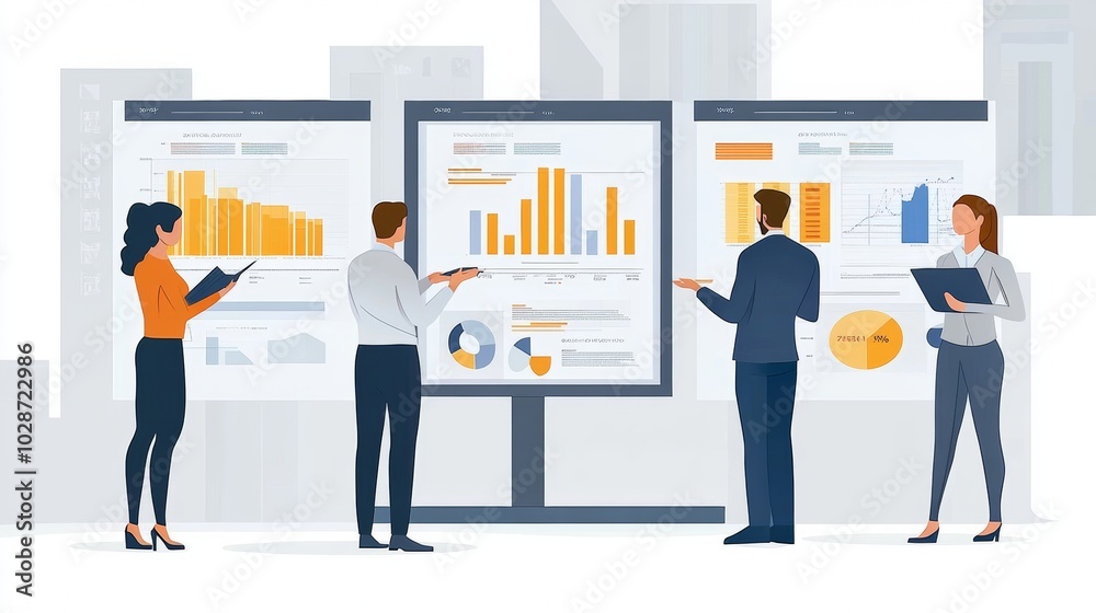 Vector illustration of office people: Delivering impactful digital marketing with well-structured content management Vector illustration of office people: Delivering impactful digital marketing with well-structured content management