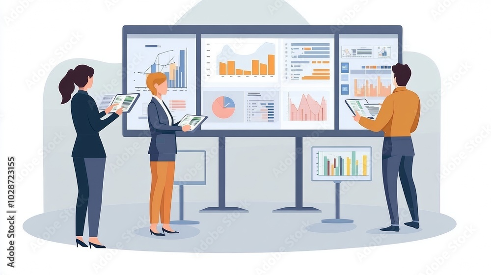 Vector illustration of office people: Implementing creative digital marketing strategies for business growth Vector illustration of office people: Implementing creative digital marketing strategies for business growth