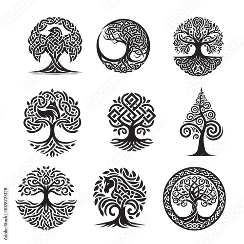 Logo Tree of Life silhouette Bundle - Celtic Tree Of Life Vector illustration