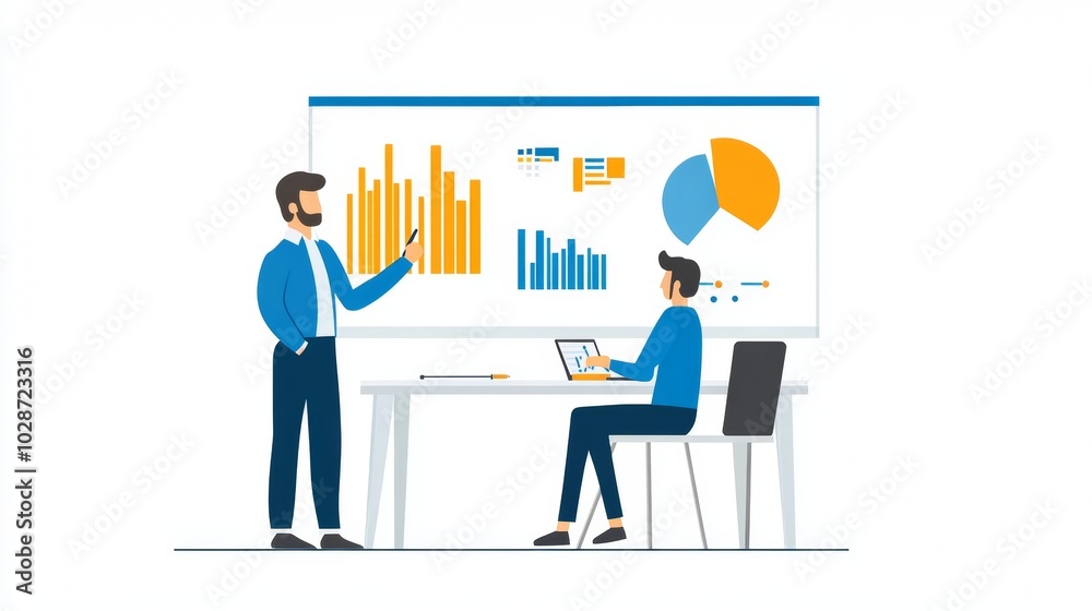 Vector illustration of office people: Boosting business performance through strategic marketing and analysis Vector illustration of office people: Boosting business performance through strategic marketing and analysis