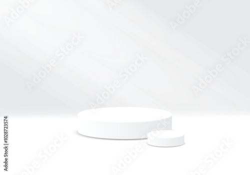 Product display, White podium and background with abstract minimal scene for product and brand presentation, Abstract podium composition, White background copy space, 3d vector illustration.