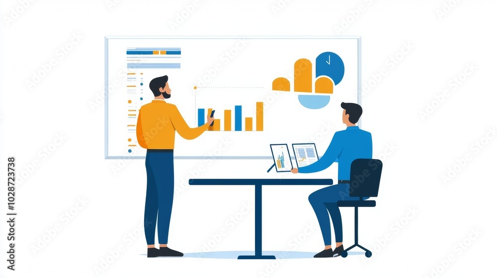 Vector illustration of office people: Managing content and marketing strategies for optimal business impact Vector illustration of office people: Managing content and marketing strategies for optimal business impact