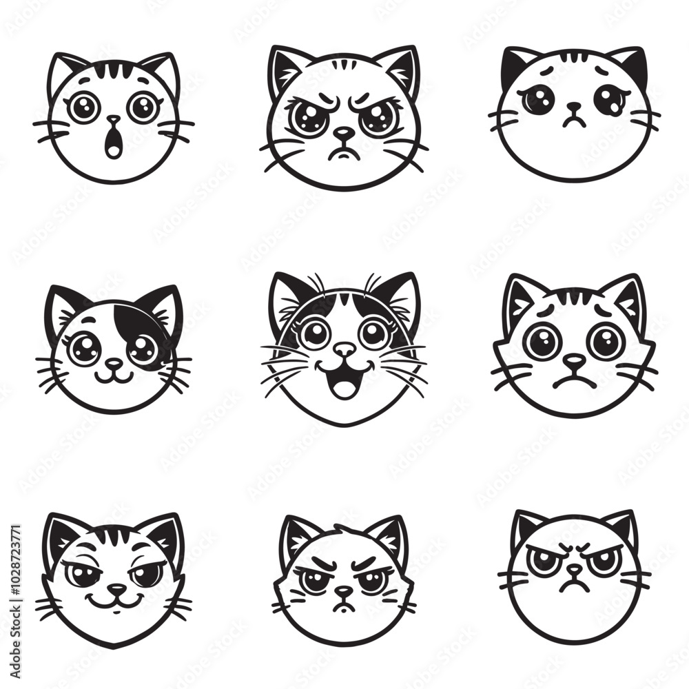 Set of Cute Cat face Outline Vector illustration - Cute kitten head Lineart Design
Set of Cute Cat face Outline Vector illustration - Cute kitten head Lineart Design