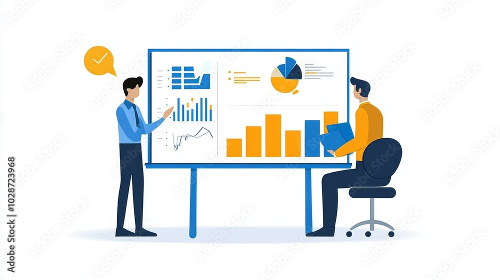 Vector illustration of office people: Implementing structured marketing plans for business development Vector illustration of office people: Implementing structured marketing plans for business development
