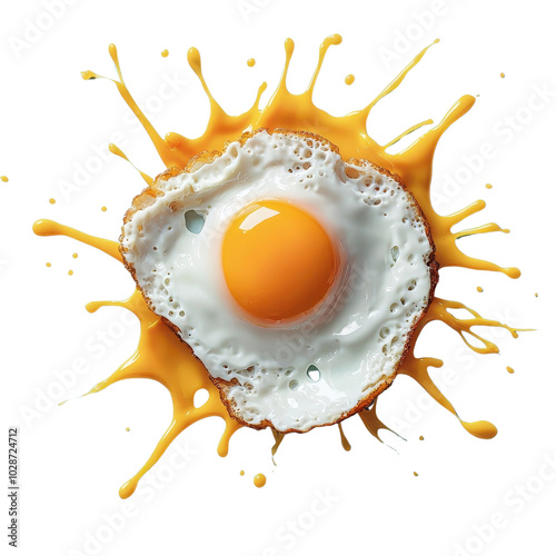 Sauce, circular splash swirl around a fried egg, isolated on white background, bold and striking. PNG