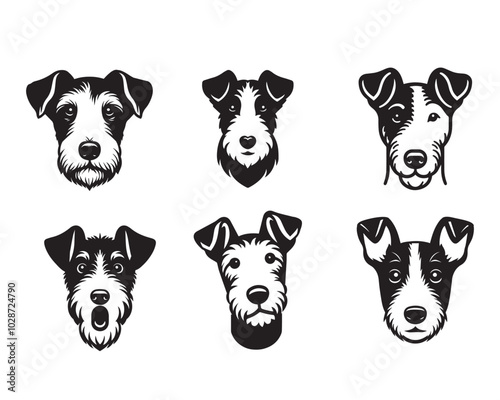 Fox Terrier Dog Face vector illustration Bundle - Fox Terrier Dog clipart Design in black and white
