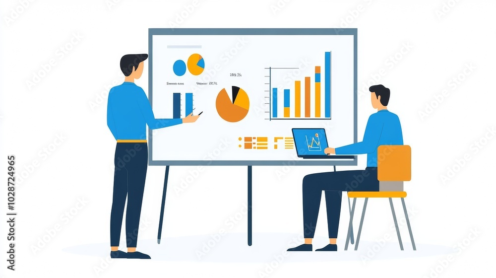 Vector illustration of office people: Streamlining marketing and business analysis for improved outcomes Vector illustration of office people: Streamlining marketing and business analysis for improved outcomes