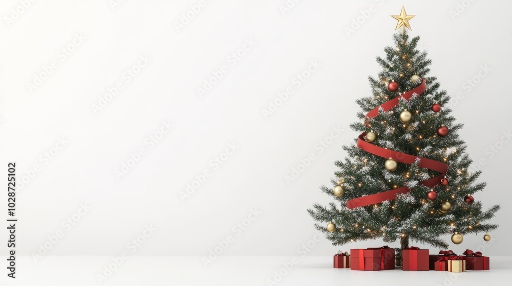 christmas tree with red ornamnets against white background christmas tree with red ornamnets against white background