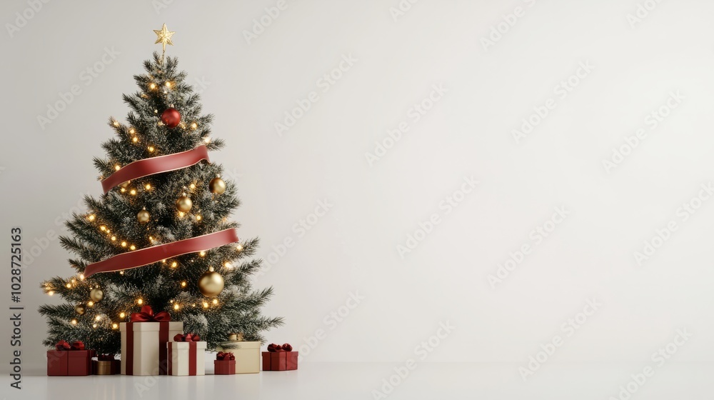 christmas tree with red ornamnets against white background christmas tree with red ornamnets against white background