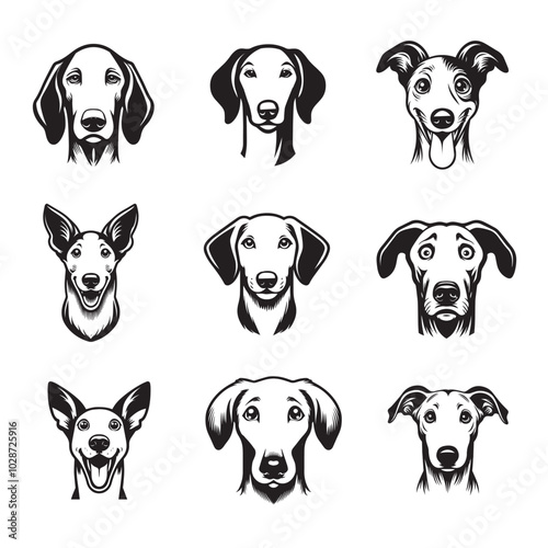 Ibizan Hound Dog Face vector illustration Bundle - Ibizan Hound Dog clipart Design in black and white