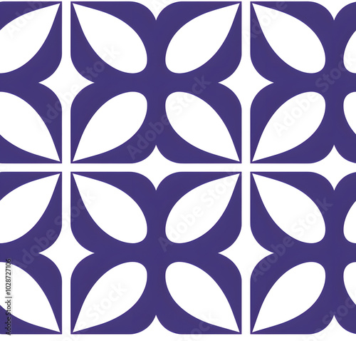 Vintage Blue Tile geometric design seamless pattern with ornamental element. Traditional Portuguese azulejo motifs.