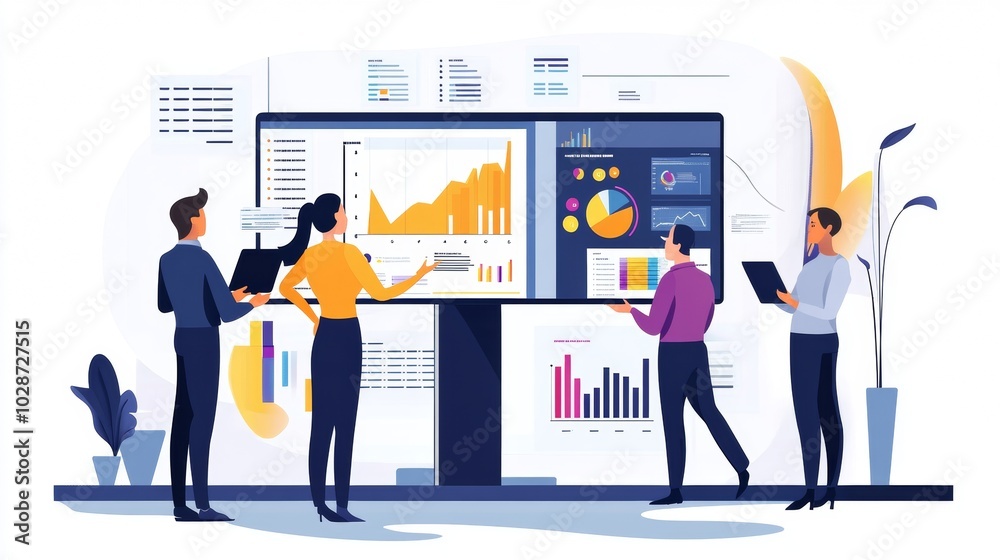 Vector illustration of office people: Leveraging team expertise to enhance digital marketing performance Vector illustration of office people: Leveraging team expertise to enhance digital marketing performance