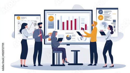 Vector illustration of office people: Creating impactful business strategies with focused digital marketing