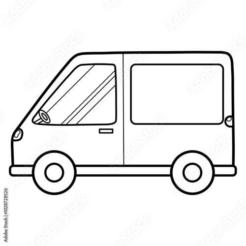 Black and white van transport element. Delivery car in outline isolated. Vector illustration