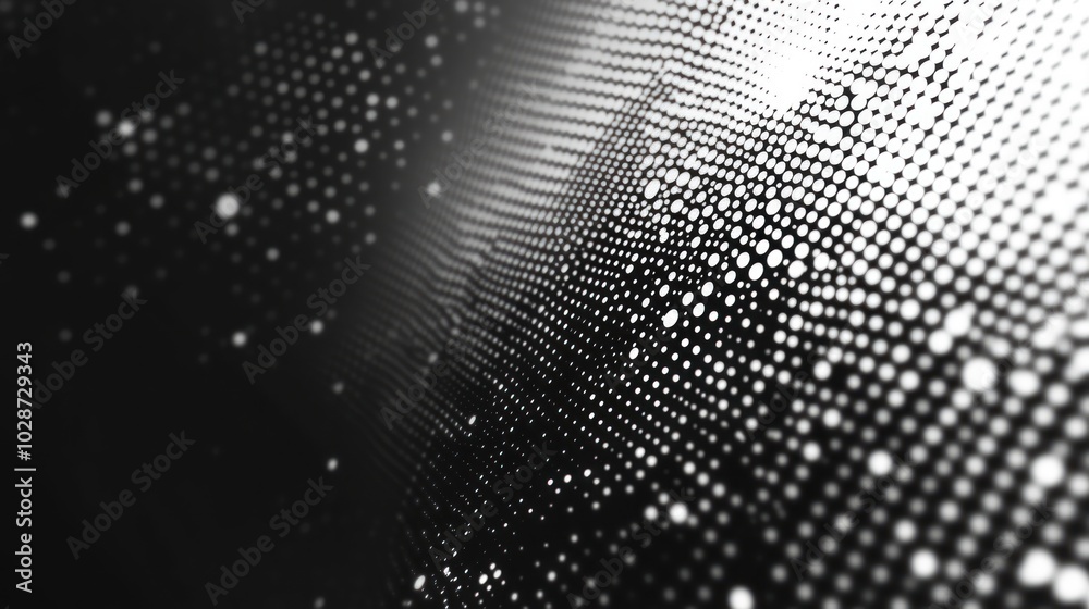 The abstract halftone background consists of different dots