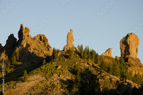 Rocky clif of El Fraile, La Rana and Roque Nublo. Roque Nublo Natural Monument. Tejeda. Gran Canaria. Canary Islands. Spain. photo