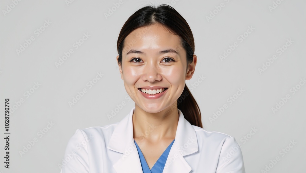 A smiling doctor in medical uniform wearing a friendly demeanor A smiling doctor in medical uniform wearing a friendly demeanor