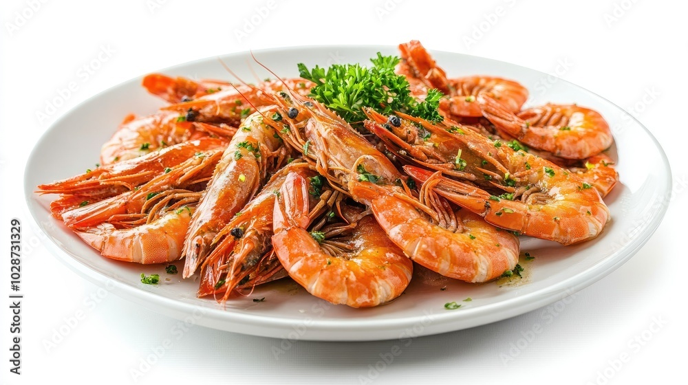 Freshly Cooked Shrimp Platter with Garnish Freshly Cooked Shrimp Platter with Garnish