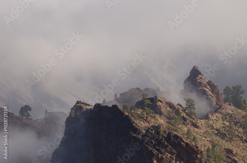 Rocky cliffs in the  Integral Natural Reserve of Inagua. Tejeda. Gran Canaria. Canary Islands. Spain. photo