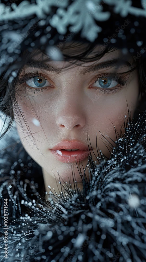 Intense Winter Portrait of a Woman with Blue Eyes Intense Winter Portrait of a Woman with Blue Eyes