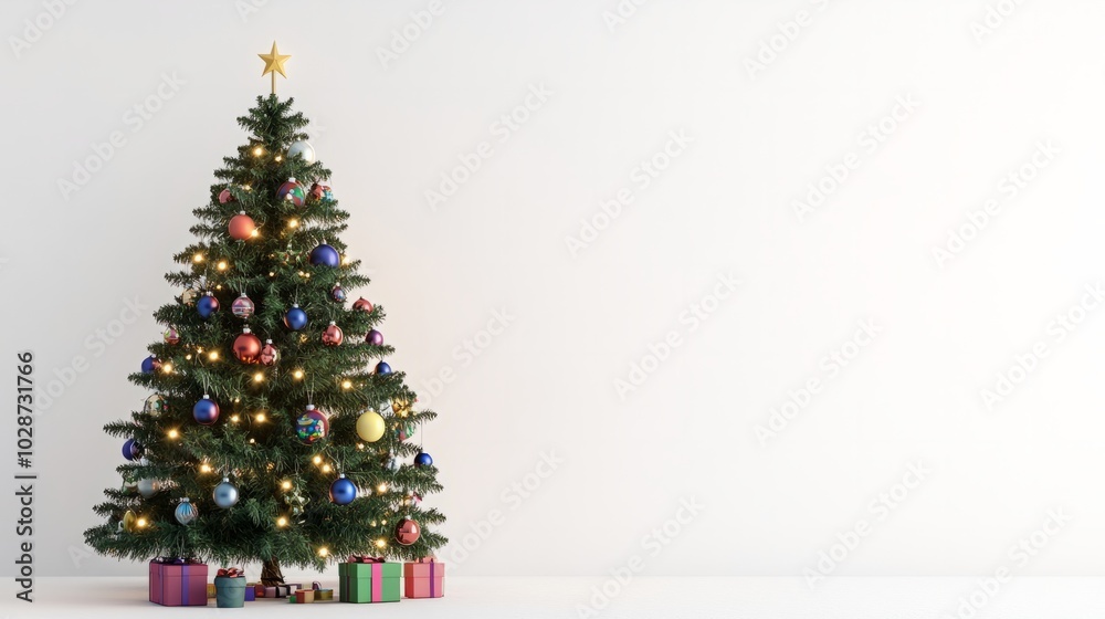 decorated christmas tree isolated on white
