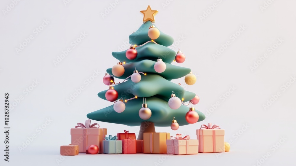3d vector christmas tree illustration with gifts and snow 3d vector christmas tree illustration with gifts and snow