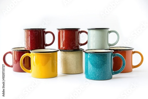 Enamel mug mockups shown on a white background for product display photo