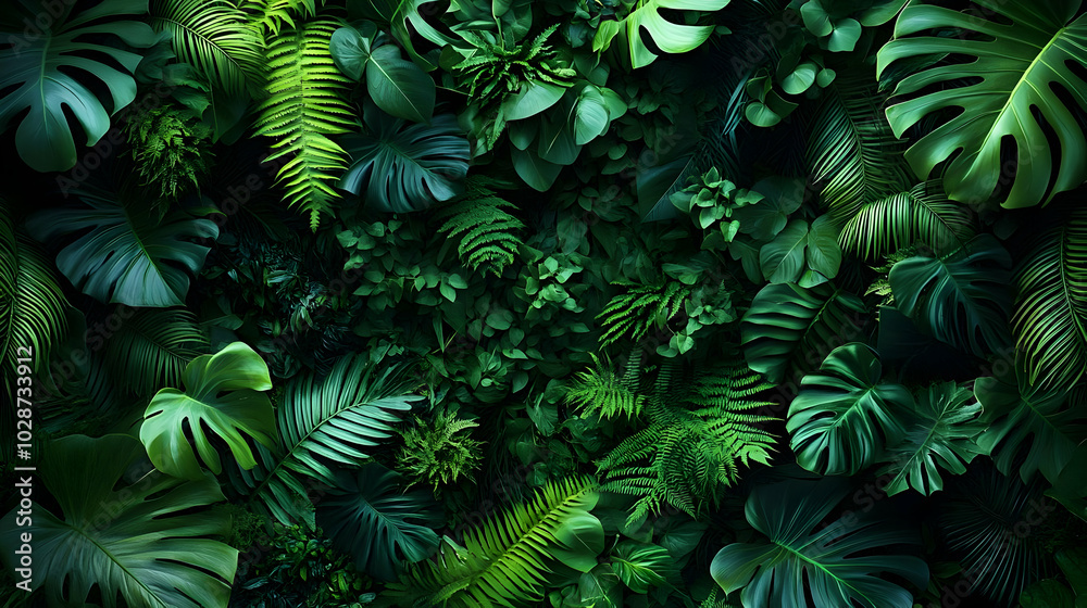 Fototapeta premium Lush green foliage creating a vibrant, natural backdrop.