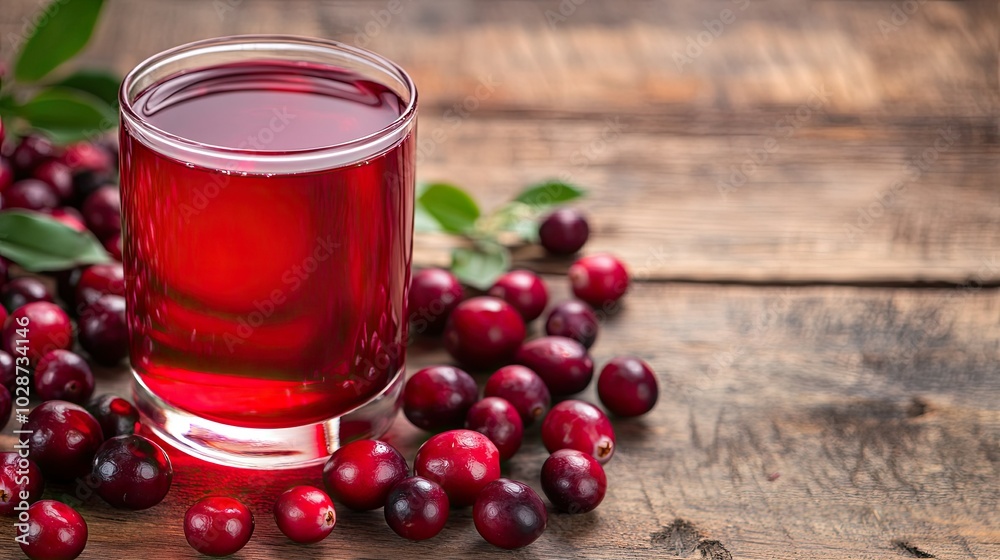 Fresh Cranberry Juice and Berries on Wooden Table Fresh Cranberry Juice and Berries on Wooden Table