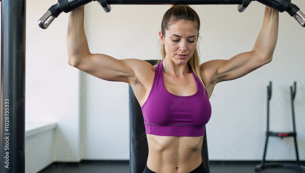 Fototapeta premium Athletic female model posed at a fitness gym setting