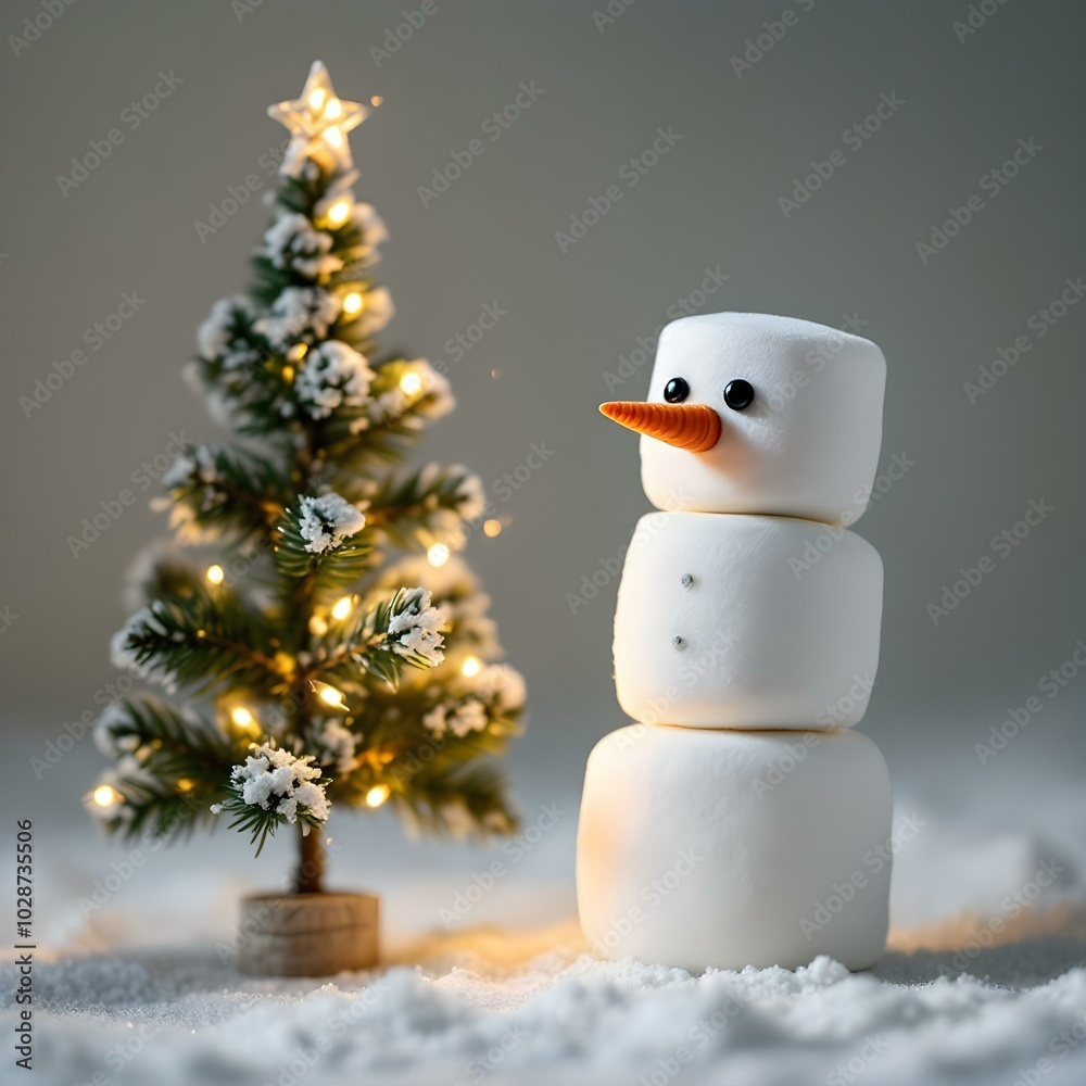 Obraz premium snowman with christmas tree