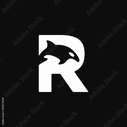 orca fish aquatic letter r concept modern logo design vector