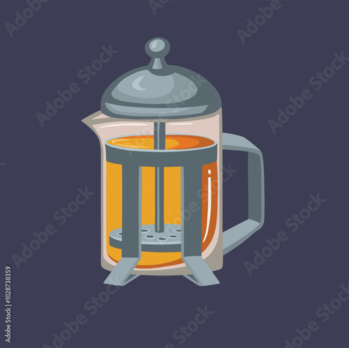 French press, teapot. Minimalist style icon. Brewing concept, breakfast. Stylized flat vector. Isolated.