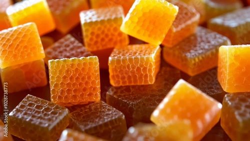 Wallpaper Mural Honeycomb candies, arranged in a close-up shot, showcasing their intricate details and vibrant colors Torontodigital.ca