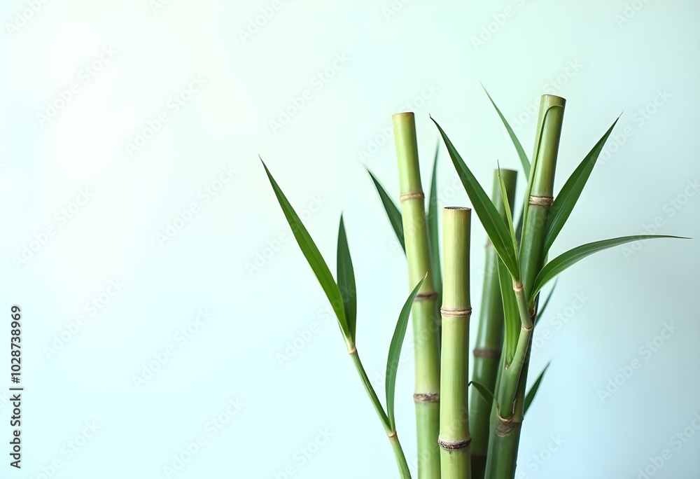 a bundle of bamboo sticks arranged vertically, isolated on pure white, highlighting the contrast between the green leaves and the white space create with ai a bundle of bamboo sticks arranged vertically, isolated on pure white, highlighting the contrast between the green leaves and the white space create with ai
