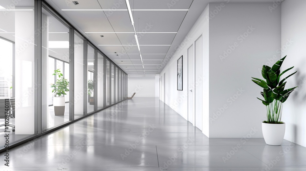 Fototapeta premium Modern Office Interior with Glass Walls and Natural Light