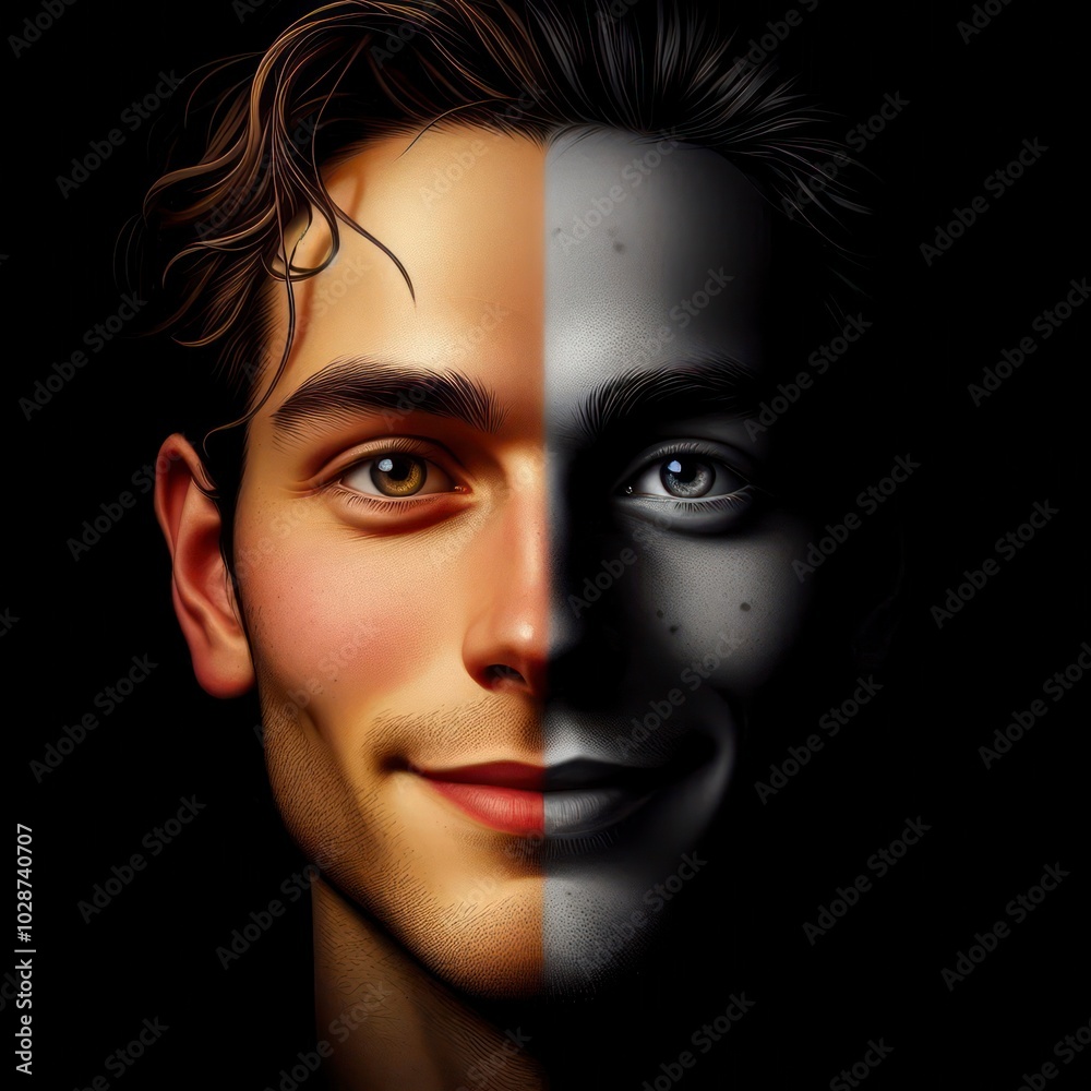 a portrait of a person with a distinctive facial expression, such as a gentle smile or a contemplative look. a portrait of a person with a distinctive facial expression, such as a gentle smile or a contemplative look.