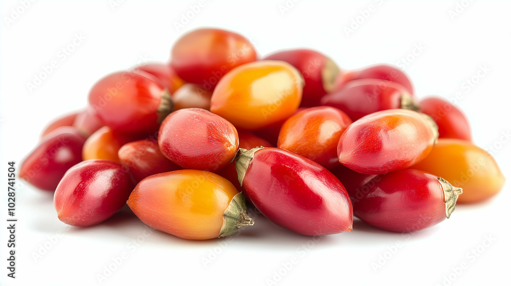 A close-up of a vibrant pile of small palm peppers in shades of red and orange. These bright and glossy peppers are often used in various dishes, known for their mild to medium heat and sweet flavor. A close-up of a vibrant pile of small palm peppers in shades of red and orange. These bright and glossy peppers are often used in various dishes, known for their mild to medium heat and sweet flavor.