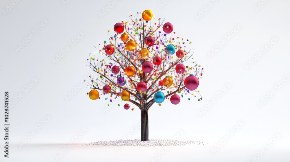 3d abstract christmas tree decorated with big balls and ligts 3d abstract christmas tree decorated with big balls and ligts