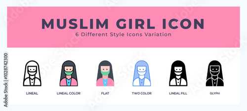 Muslim girl set of vector icon. For web. and mobile app