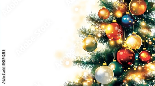 3d illustration chirstmas tree with ornmanets and lights photo