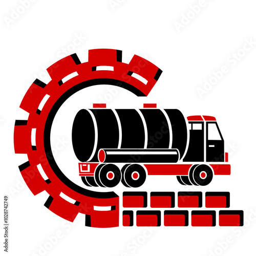 Vector illustration, logo, icon of a liquid transportation vehicle. 