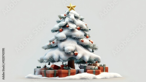 3d illustration chirstmas tree with ornmanets and lights photo