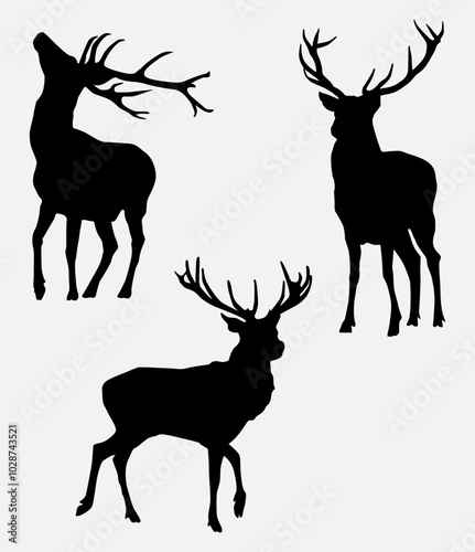 Silhouettes, Deer Silhouettes, Red Deer, Reindeer, Black, Animal, Wild, EPS 10, Vector
