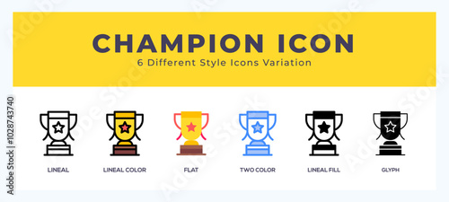 Champion icon symbol set. outline. glyph black. flat color and filled line color.