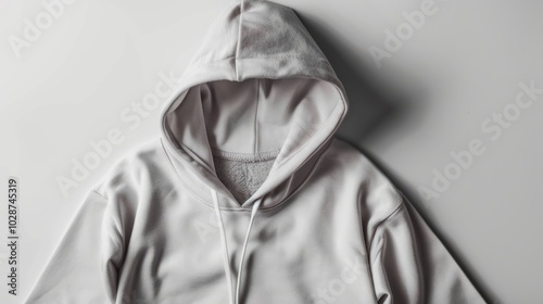 A Plain Light Gray Hoodie With White Drawstrings