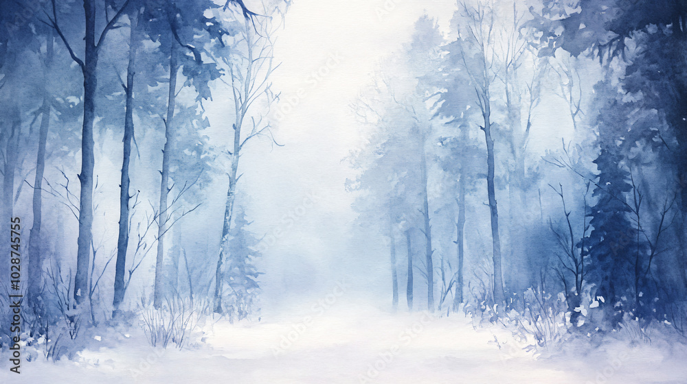 Winter Fog Fantasy. Watercolor depiction of a foggy forest landscape in winter. Winter Fog Fantasy. Watercolor depiction of a foggy forest landscape in winter.