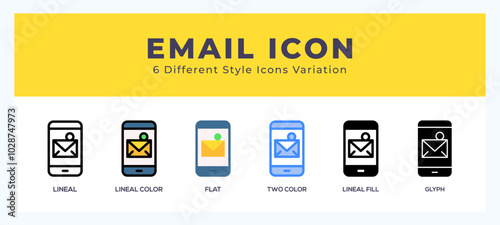 Email icon set with different styles. Design elements for logo. Vector illustration.
