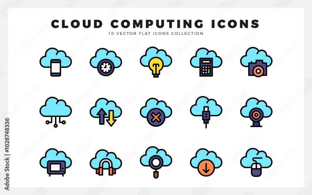 Obraz premium 15 Cloud Computing Lineal Color icon pack. vector illustration.