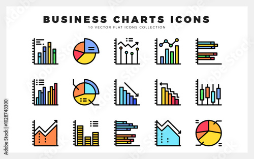 15 Business Chart and Diagram Lineal Color icon pack. vector illustration.